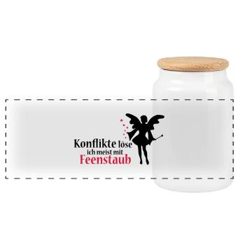 I resolve conflicts usually with fairy dust - Panoramic Cookie Jar with Wooden Lid - white - Front