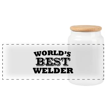 World's Best Welder - Panorama Keksdose mit Holzdeckel - Weiß - Vorne