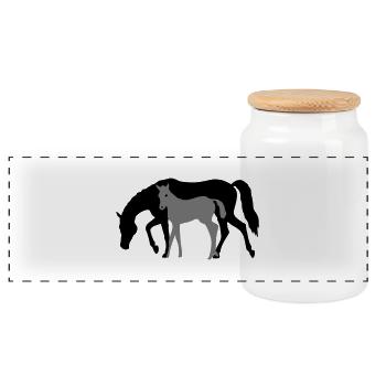 Mare and Foal Horse Design - Panorama Keksdose mit Holzdeckel - Weiß - Vorne