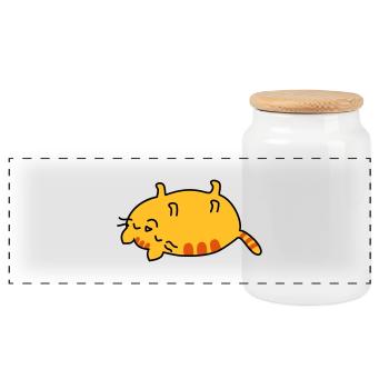 lazy cat - Boîte à biscuits avec couvercle en bois - blanc - Devant