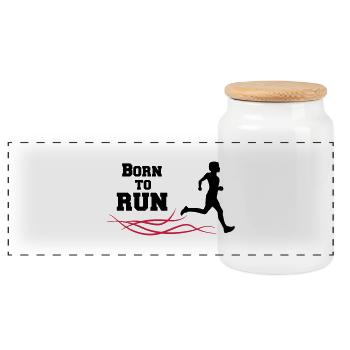 born to run - Panoramic Cookie Jar with Wooden Lid - white - Front