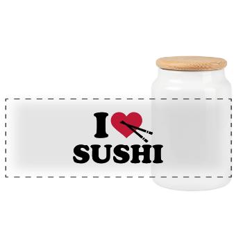 I love Sushi - Panorama Keksdose mit Holzdeckel - Weiß - Vorne