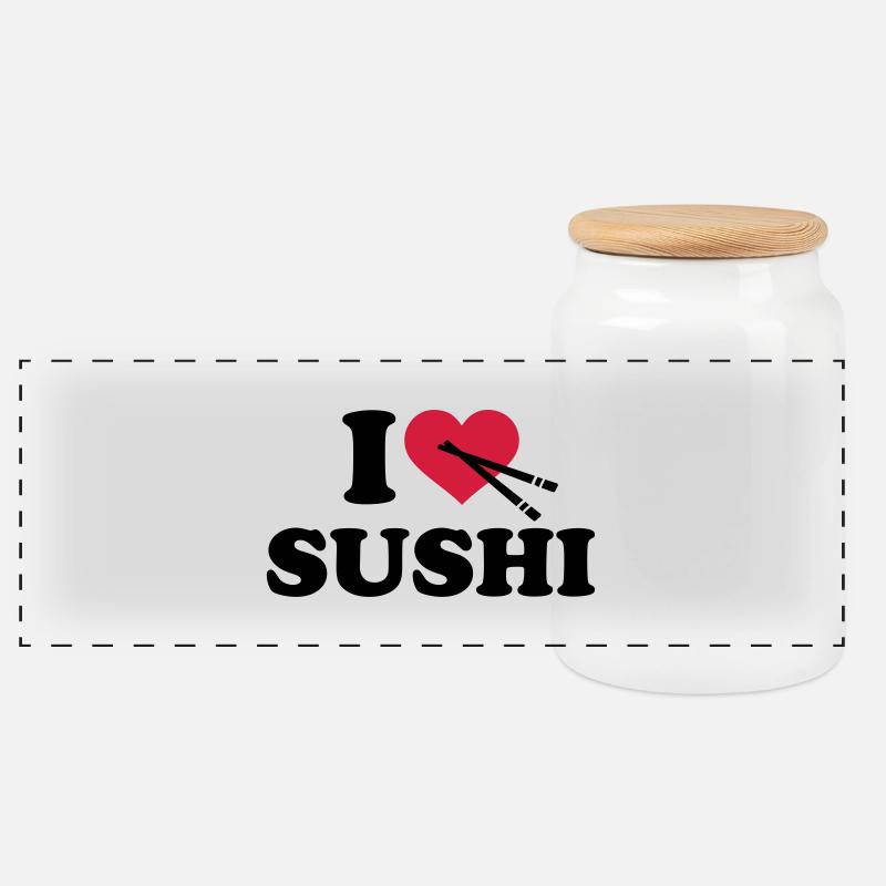 I love Sushi - Panorama Keksdose mit Holzdeckel - Weiß