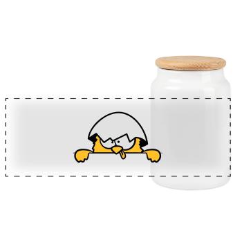 Crazy chicks behind wall - Panoramic Cookie Jar with Wooden Lid - white - Front