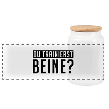 du_trainierst_beine_ry1 - Panorama Keksdose mit Holzdeckel - Weiß - Vorne
