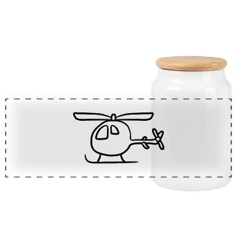 Comic Cartoon Kinder Heli Niedlich - Panorama Keksdose mit Holzdeckel - Weiß - Vorne