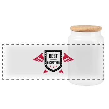 Best Godmother - Panoramic Cookie Jar with Wooden Lid - white - Front