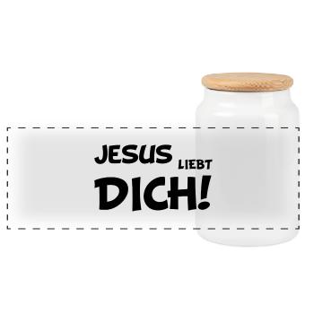 jesus_liebt_dich - Panorama Keksdose mit Holzdeckel - Weiß - Vorne