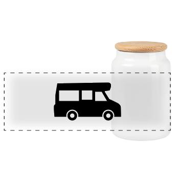 camp , camping, camping , caravan, trekking , hiki - Panorama Keksdose mit Holzdeckel - Weiß - Vorne