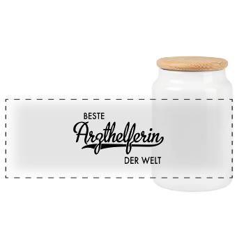 Arzthelferin - Panorama Keksdose mit Holzdeckel - Weiß - Vorne