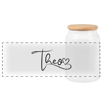 Theo Name First Name Heart Decor - Panoramic Cookie Jar with Wooden Lid - white - Front