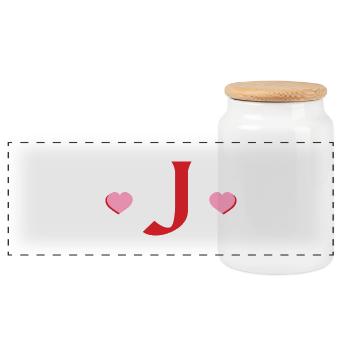 Letter j Red Hearts - Panoramic Cookie Jar with Wooden Lid - white - Front