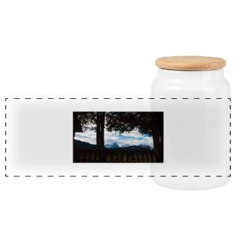 Mystic Landscape - Panoramic Cookie Jar with Wooden Lid - white - Front