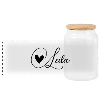 Leila Name mit Herz - Panorama Keksdose mit Holzdeckel - Weiß - Vorne