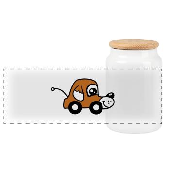 Dog Car Toy Remote Controlled Driving Wheels Cute - Panoramic Cookie Jar with Wooden Lid - white - Front