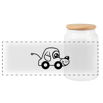Dog Car Toy Remote Controlled Driving Wheels Cute - Panoramic Cookie Jar with Wooden Lid - white - Front