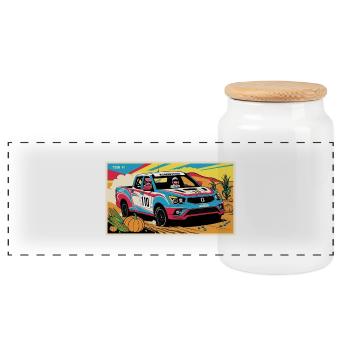 Ssangyong lors d'un rallye - Boîte à biscuits avec couvercle en bois - blanc - Devant