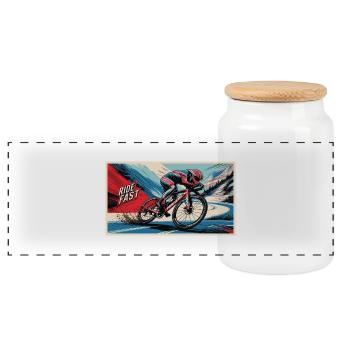 Fahrrad - Panorama Keksdose mit Holzdeckel - Weiß - Vorne