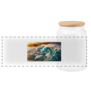 Pipelining surfers - Panoramic Cookie Jar with Wooden Lid - white - Front