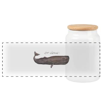 The Sperm Whale Watercolor - Panoramic Cookie Jar with Wooden Lid - white - Front