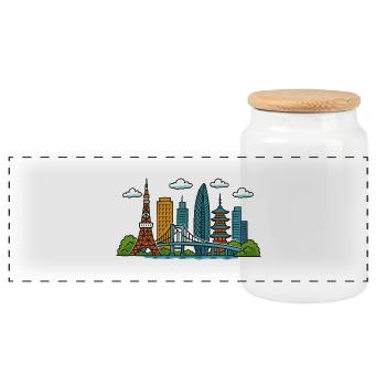 Tokyo City Skyline - Panoramic Cookie Jar with Wooden Lid - white - Front