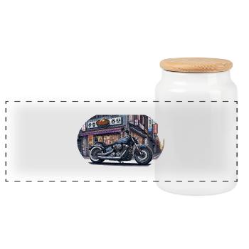 鉄鬼 Tekki Chopper - Panorama Keksdose mit Holzdeckel - Weiß - Vorne