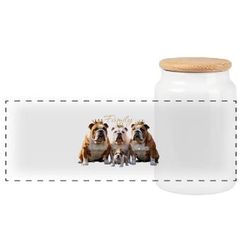Famille de bouledogue anglais ancien avec couronne - Boîte à biscuits avec couvercle en bois - blanc - Devant