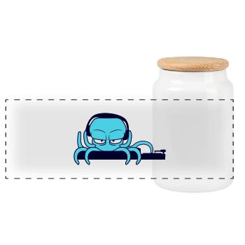DJ Octopus Mixer Club Music Party Celebrate Fun - Panoramic Cookie Jar with Wooden Lid - white - Front