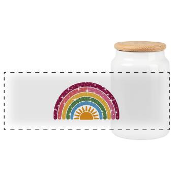 Rainbow Sun: Colorful Morning - Panoramic Cookie Jar with Wooden Lid - white - Front