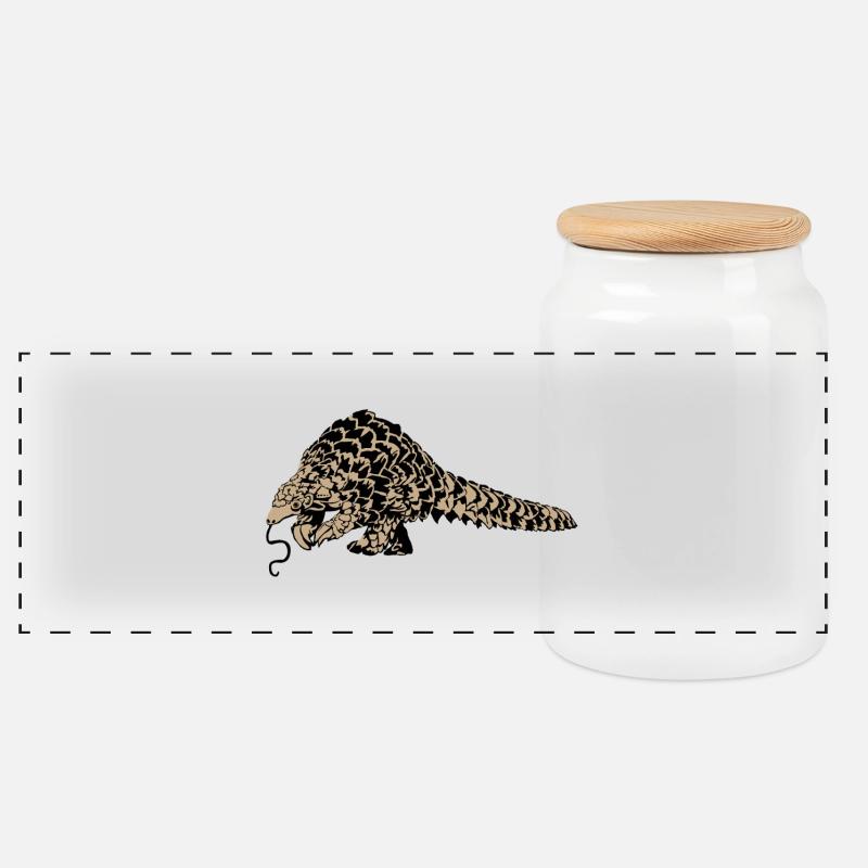 Pangolin Schuppentier farbig - Panorama Keksdose mit Holzdeckel - Weiß
