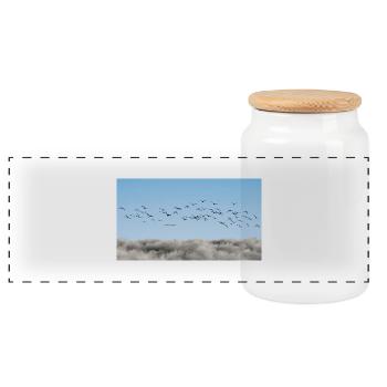 Über den Wolken Vögel - Panorama Keksdose mit Holzdeckel - Weiß - Vorne