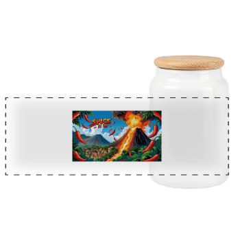 Chili volcano design – fiery & spicy for food fans - Panoramic Cookie Jar with Wooden Lid - white - Front