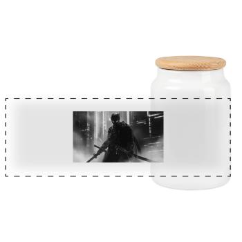 Urban Samurai in Black Shadow - Panoramic Cookie Jar with Wooden Lid - white - Front