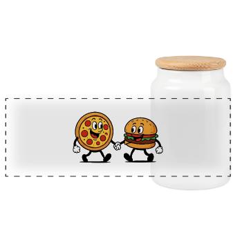 Pizza Burger - Boîte à biscuits avec couvercle en bois - blanc - Devant