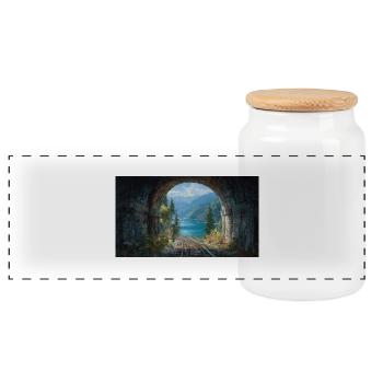 Gemütlicher Blick am Fenster - Panorama Keksdose mit Holzdeckel - Weiß - Vorne