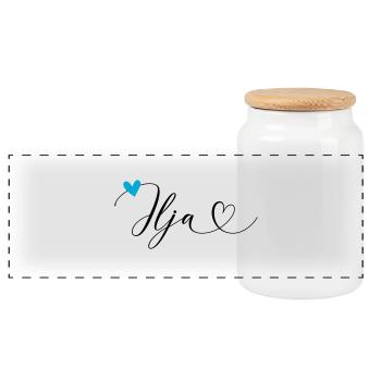 Ilja nom Prénom Calligraphie coeur - Boîte à biscuits avec couvercle en bois - blanc - Devant