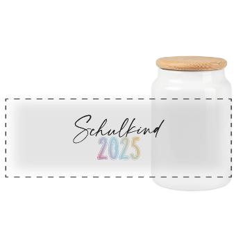 Schulkind 2025 - Panorama Keksdose mit Holzdeckel - Weiß - Vorne