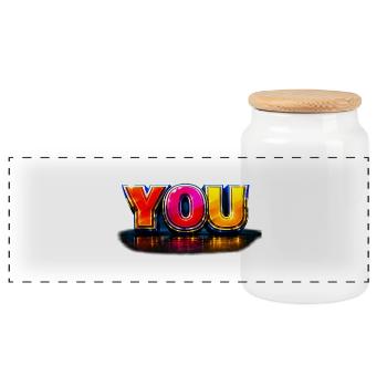 YOU 3D Rainbows Typography - Panoramic Cookie Jar with Wooden Lid - white - Front