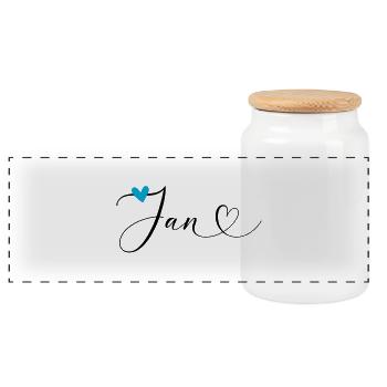 Jan Last name First name Calligraphy heart - Panoramic Cookie Jar with Wooden Lid - white - Front