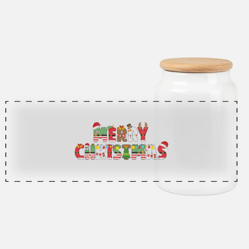 Merry Christmas - Panorama Keksdose mit Holzdeckel - Weiß