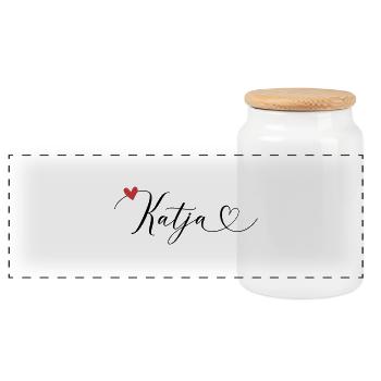 Katja Nom Prénom Calligraphie Coeur - Boîte à biscuits avec couvercle en bois - blanc - Devant