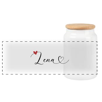 Lena Nom Prénom Calligraphie Coeur - Boîte à biscuits avec couvercle en bois - blanc - Devant