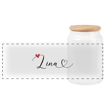 Lina Nom Prénom Calligraphie Coeur - Boîte à biscuits avec couvercle en bois - blanc - Devant