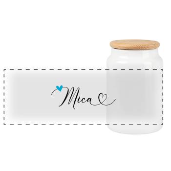 Mica nom Prénom Calligraphie coeur - Boîte à biscuits avec couvercle en bois - blanc - Devant