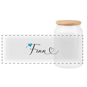Finn Nom Prénom Calligraphie Coeur - Boîte à biscuits avec couvercle en bois - blanc - Devant