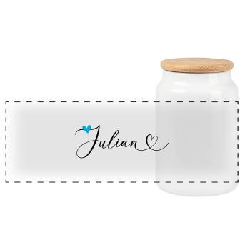 Julian Name Vorname Kalligrafieherz - Panorama Keksdose mit Holzdeckel - Weiß - Vorne
