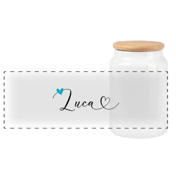 Luca Nom Prénom Calligraphie Coeur - Boîte à biscuits avec couvercle en bois - blanc - Devant