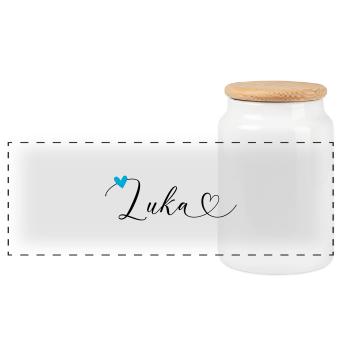 Luka Nom Prénom Calligraphie Coeur - Boîte à biscuits avec couvercle en bois - blanc - Devant