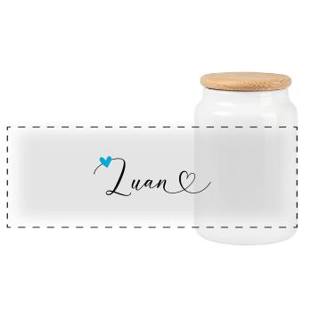 Luan Surname First name Calligraphy Heart - Panoramic Cookie Jar with Wooden Lid - white - Front