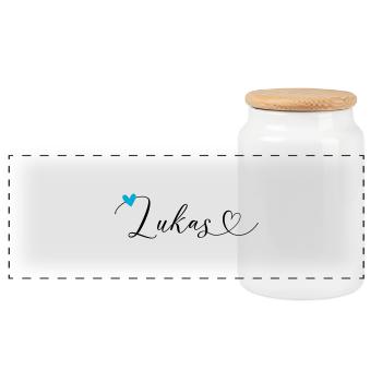 Lukas Nom Prénom Calligraphie Coeur - Boîte à biscuits avec couvercle en bois - blanc - Devant